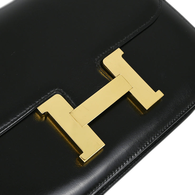 Hermes Black Box Calf Constance 23 Guilloche Shoulder Bag