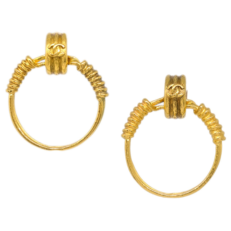 Chanel Hoop Dangle Earrings Clip-On Gold 94P