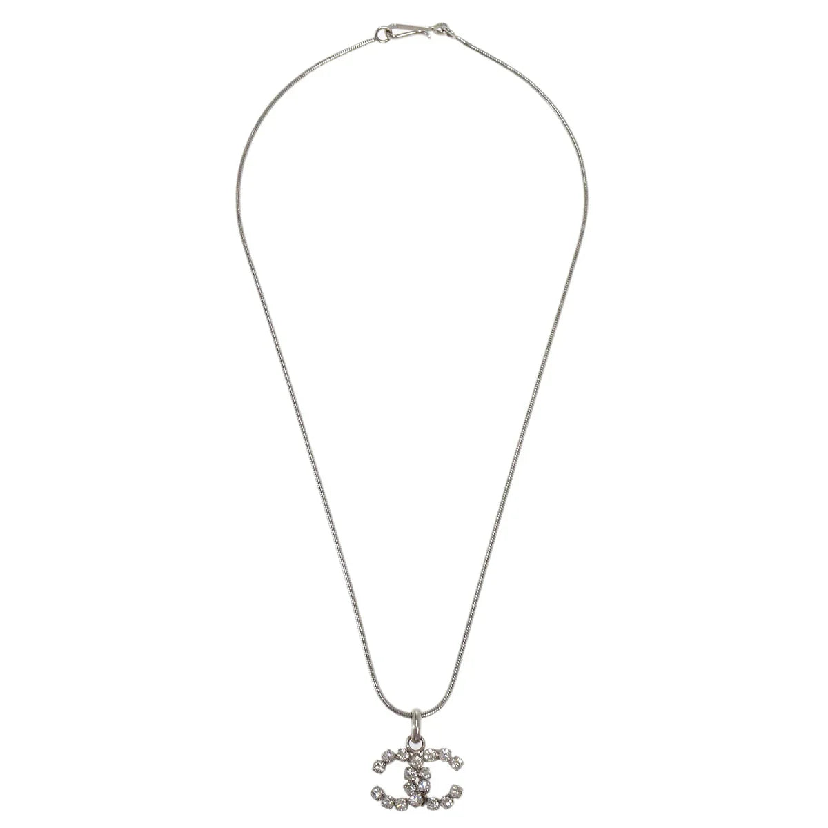 Chanel Silver Necklace Pendant Rhinestone 00A