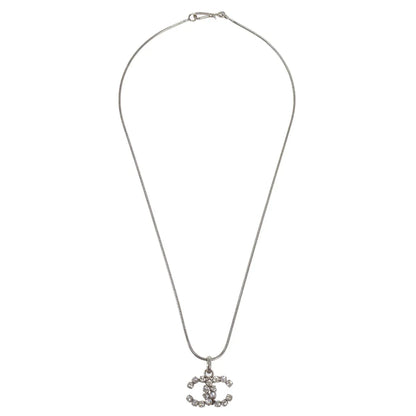 Chanel Silver Necklace Pendant Rhinestone 00A