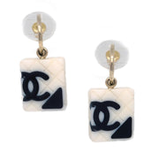 Chanel Cambon Ligne Dangle Piercing Earrings White 05C