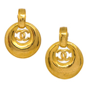 Chanel Hoop Dangle Earrings Gold Clip-On 93P