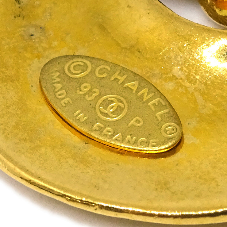 Chanel Hoop Dangle Earrings Gold Clip-On 93P