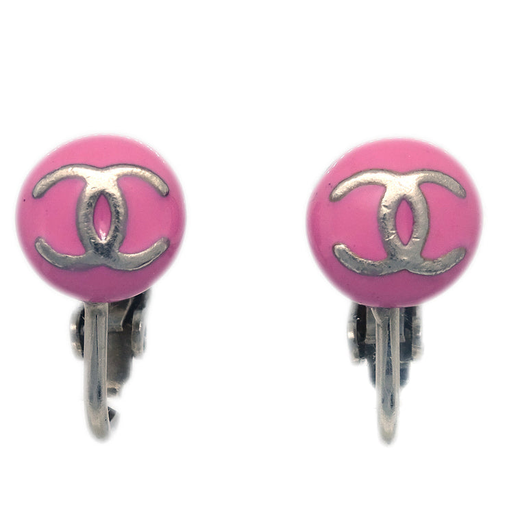 Chanel Button Earrings Clip-On Pink 03C