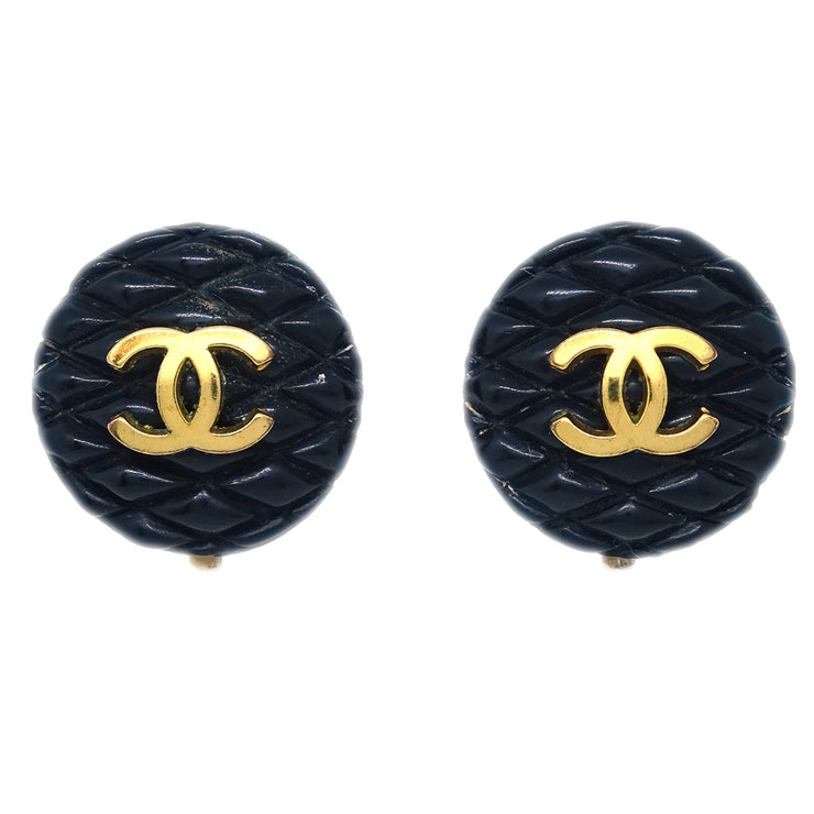 Chanel Black Button Earrings Clip-On 93A