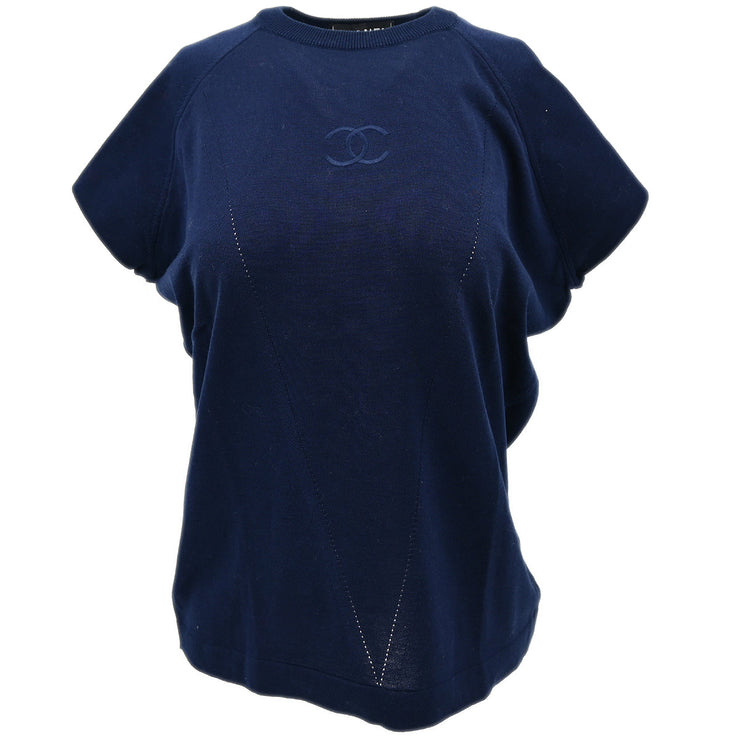 Chanel Sleeveless Sweater Knit Top Navy Blue #44