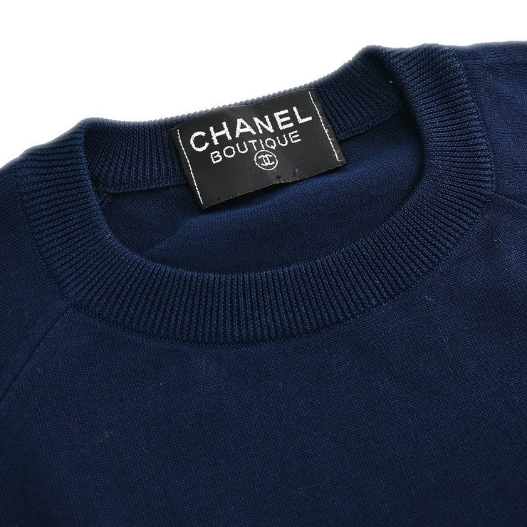 Chanel Sleeveless Sweater Knit Top Navy Blue #44