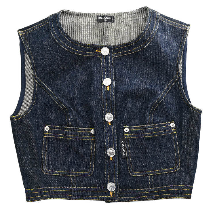 Chanel Sleeveless Vest Denim Jacket Indigo