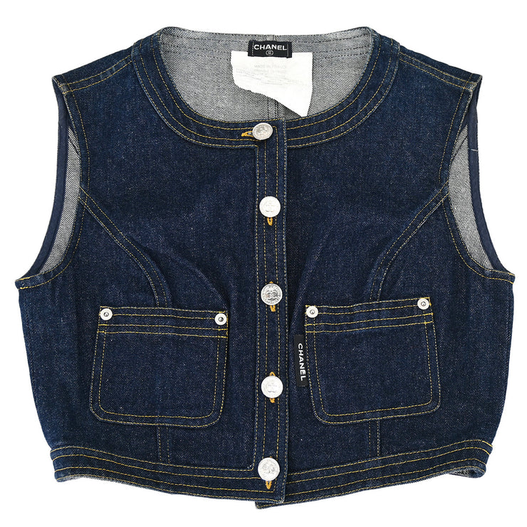 Chanel Sleeveless Vest Denim Jacket Indigo #40