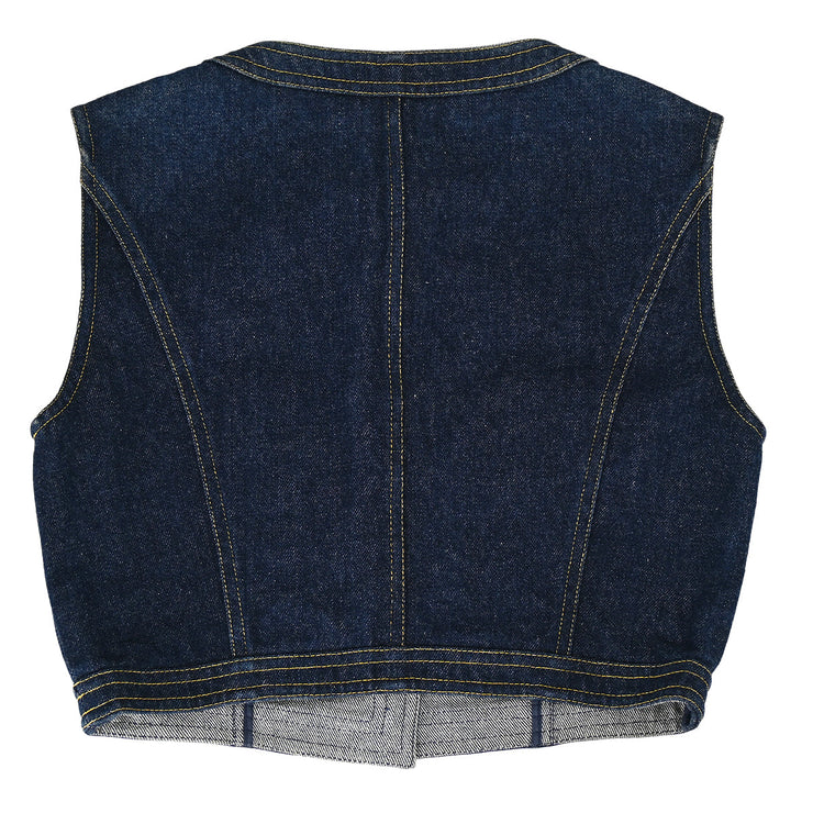 Chanel Sleeveless Vest Denim Jacket Indigo #40