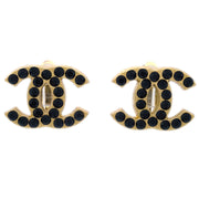 Chanel CC Black Rhinestone Earrings Clip-On Gold 01A