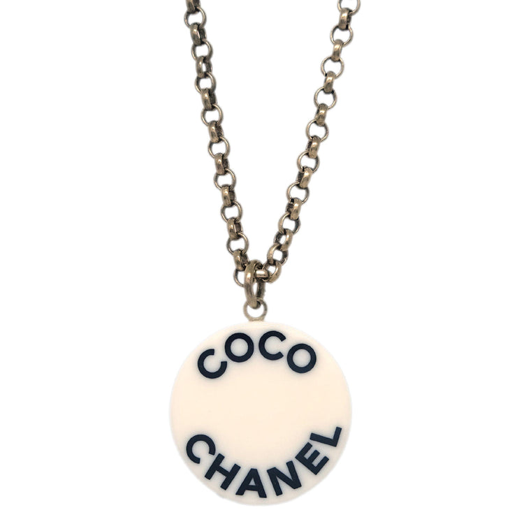 Chanel Chain Necklace Silver Black 07P