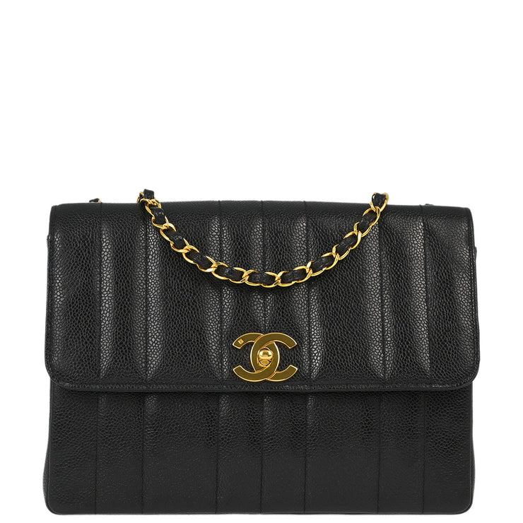 Chanel Black Caviar Mademoiselle Straight Flap Shoulder Bag