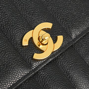 Chanel Black Caviar Mademoiselle Straight Flap Shoulder Bag