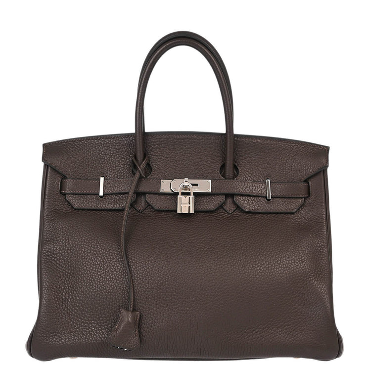 Hermes Brown Taurillon Clemence Birkin 35 Handbag