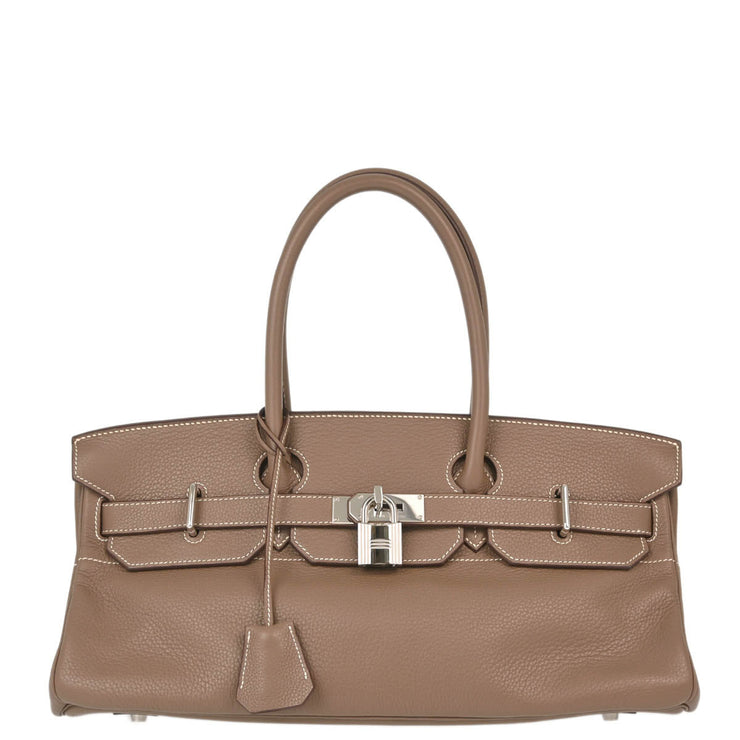 Hermes Etoupe Taurillon Clemence Shoulder Birkin Handbag