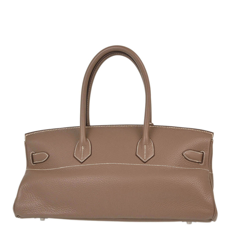 Hermes Etoupe Taurillon Clemence Shoulder Birkin Handbag