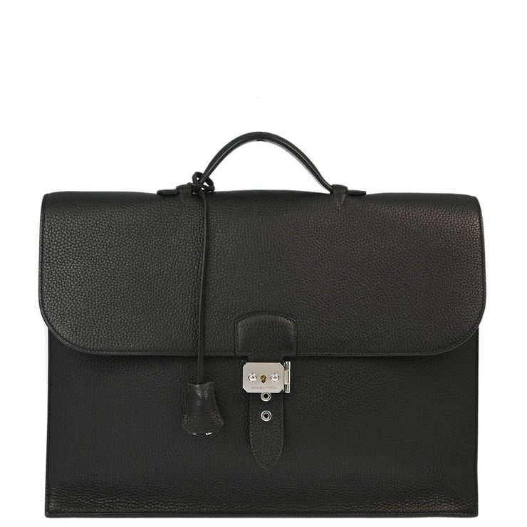 Hermes Black Taurillon Clemence Sac a Depeches 38 Briefcase