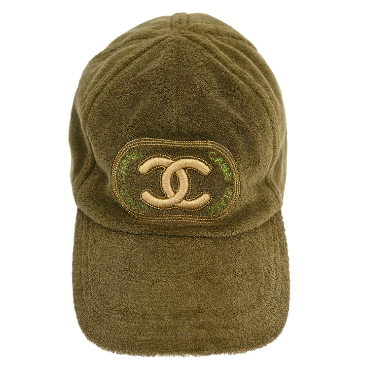 Chanel Cap Hat Khaki #M Small Good