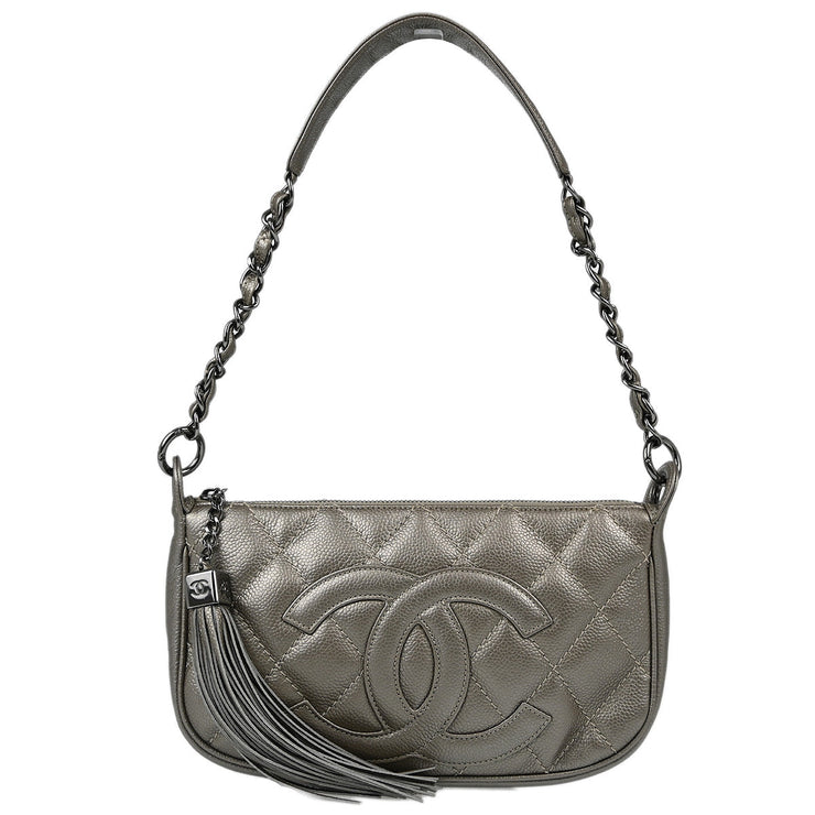 Chanel Silver Caviar Chain Handbag