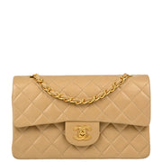 Chanel Beige Lambskin Small Classic Double Flap Shoulder Bag