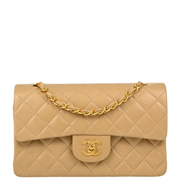 Chanel Beige Lambskin Small Classic Double Flap Shoulder Bag