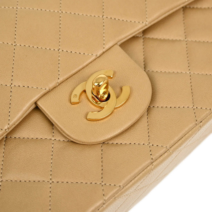 Chanel Beige Lambskin Small Classic Double Flap Shoulder Bag