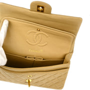 Chanel Beige Lambskin Small Classic Double Flap Shoulder Bag