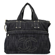 Chanel Navy Sparkling Denim Tote Handbag