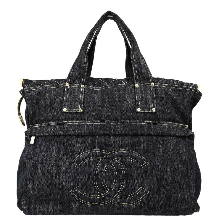 Chanel Navy Sparkling Denim Tote Handbag