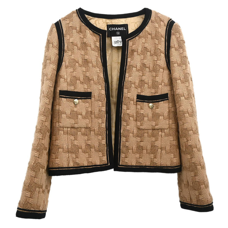 Chanel 2008 Collarless Jacket Brown #36