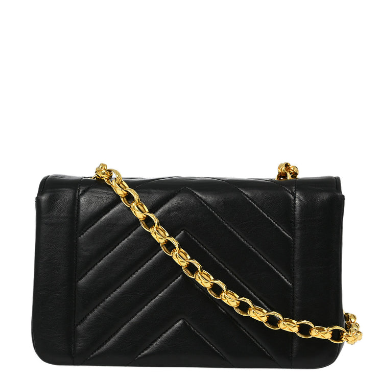 Chanel Black Lambskin Chevron Artificial Pearl Shoulder Bag