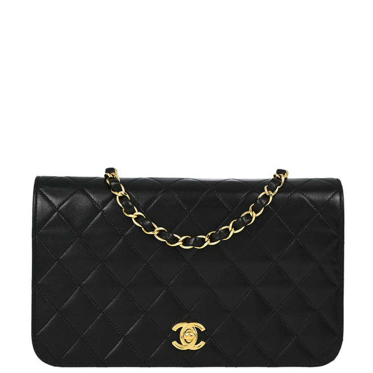 Chanel Black Lambskin Turnlock Small Full Flap Shoulder Bag