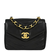 Chanel Black Lambskin V Stitch Single Flap Shoulder Bag