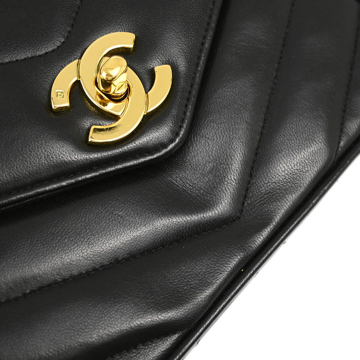 Chanel Black Lambskin V Stitch Single Flap Shoulder Bag