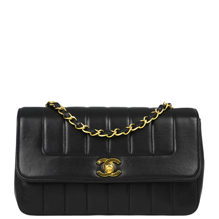 Chanel Black Lambskin Mademoiselle Straight Flap Shoulder Bag