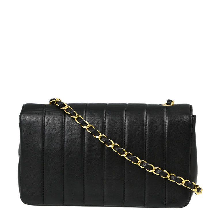 Chanel Black Lambskin Mademoiselle Straight Flap Shoulder Bag