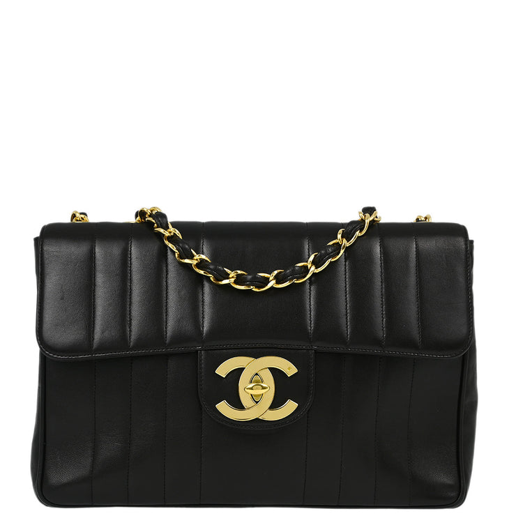 Chanel Black Lambskin Mademoiselle Jumbo Classic Flap Shoulder Bag