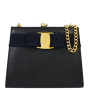 Salvatore Ferragamo Navy Vara Bow Chain Shoulder Bag