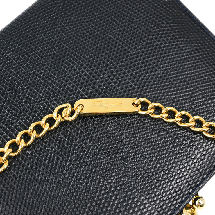 Salvatore Ferragamo Navy Vara Bow Chain Shoulder Bag