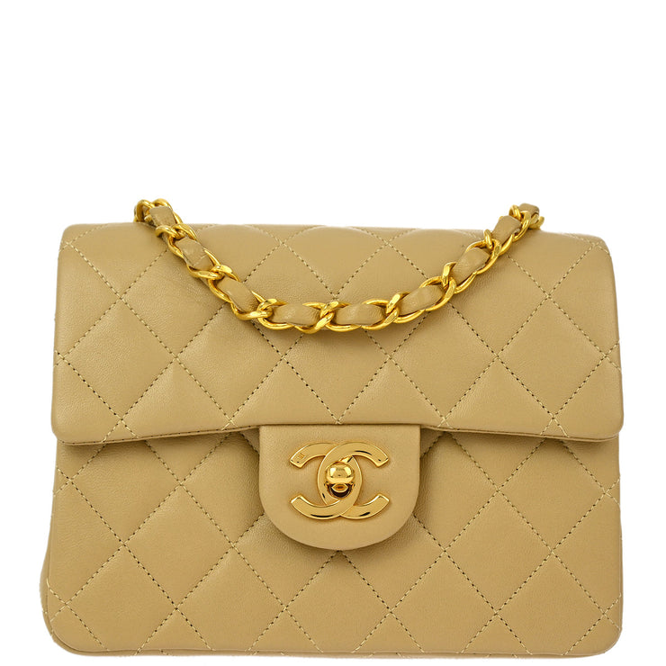 Chanel * Beige Lambskin Mini Square Flap Shoulder Bag 17