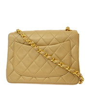 Chanel * Beige Lambskin Mini Square Flap Shoulder Bag 17