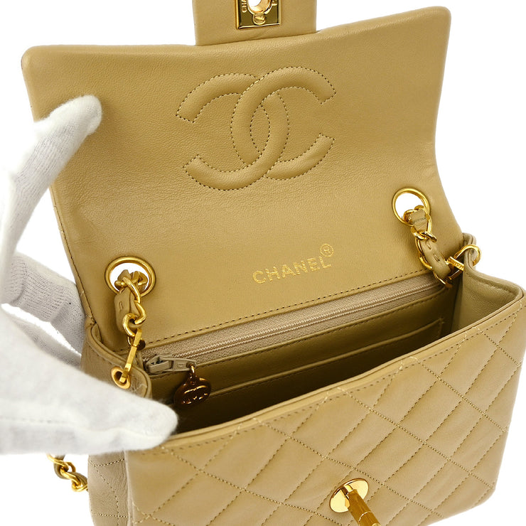 Chanel * Beige Lambskin Mini Square Flap Shoulder Bag 17