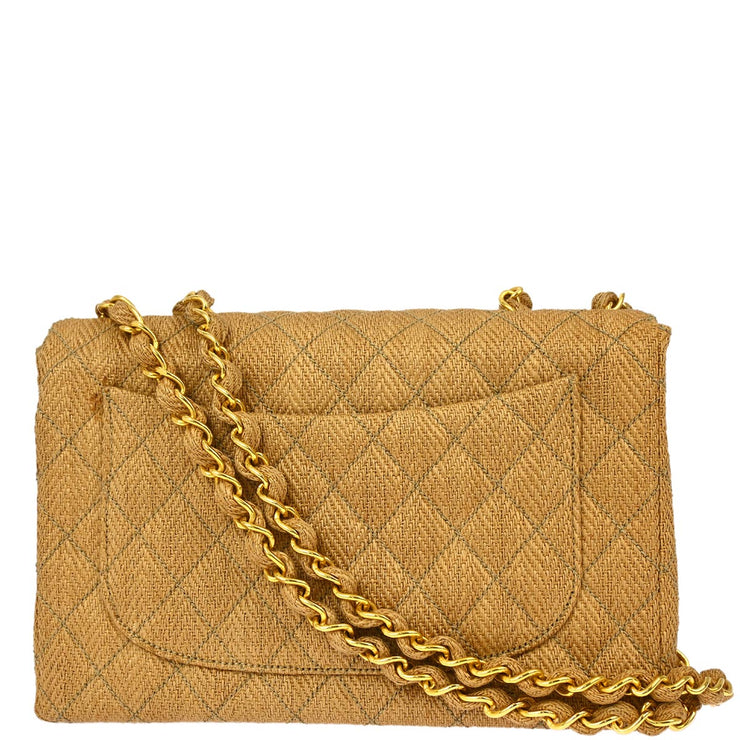 Chanel * Beige Linen Jumbo Classic Flap Shoulder Bag