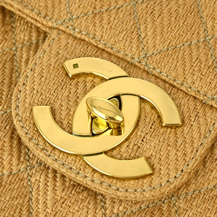 Chanel * Beige Linen Jumbo Classic Flap Shoulder Bag