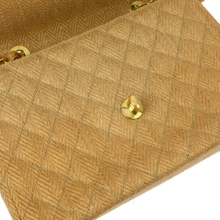 Chanel * Beige Linen Jumbo Classic Flap Shoulder Bag