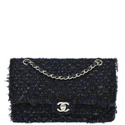 Chanel Black Tweed Medium Classic Double Flap Shoulder Bag