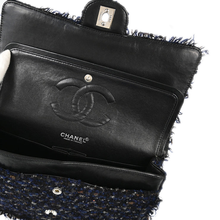 Chanel Black Tweed Medium Classic Double Flap Shoulder Bag