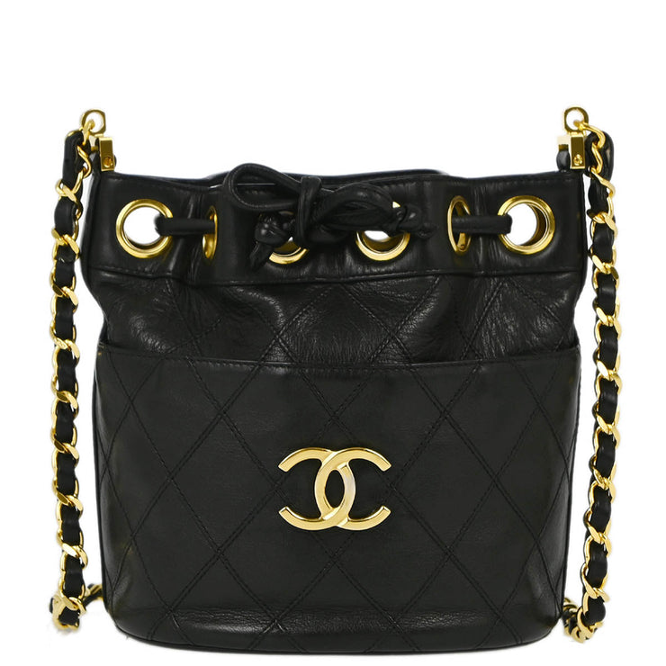 Chanel Black Lambskin Bicolore Bucket Shoulder Bag