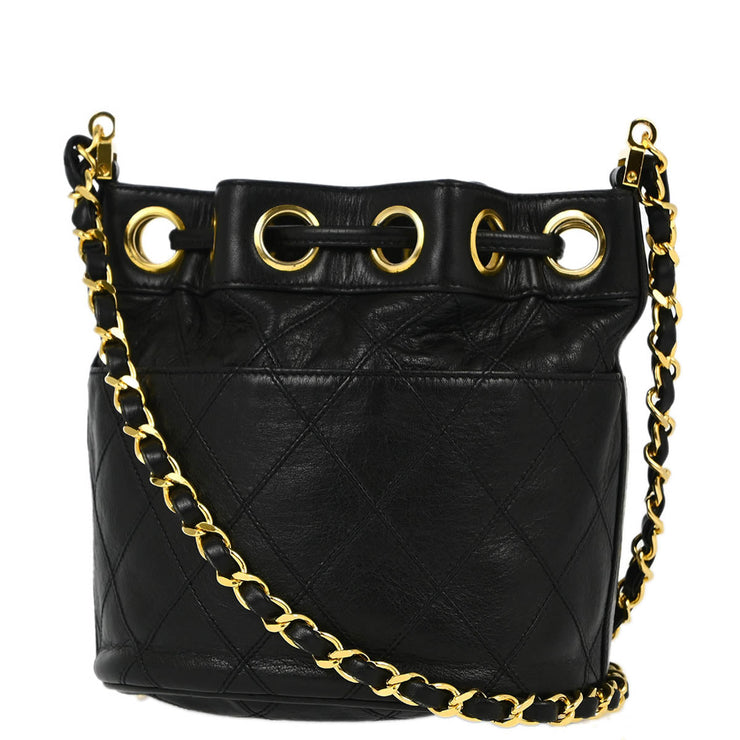 Chanel Black Lambskin Bicolore Bucket Shoulder Bag